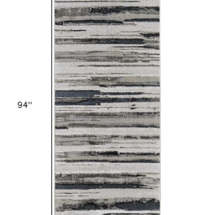 8' Beige and Black Abstract Distressed Runner Rug