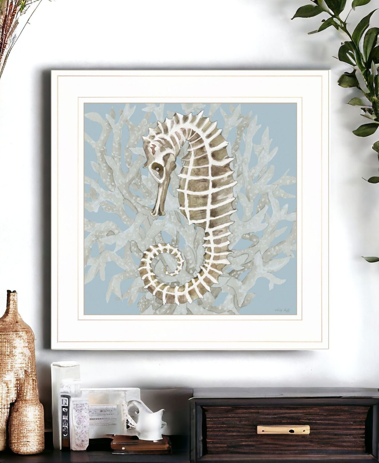 Coral Seahorse II 2 White Framed Print Wall Art