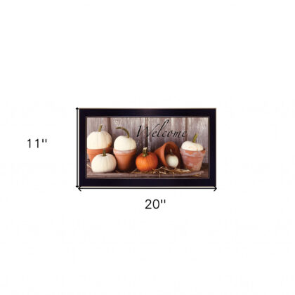 Welcome Pumpkin Shelf 3 Black Framed Print Wall Art
