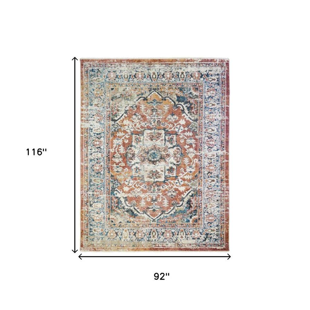 8' x 10' Rust Oriental Distressed Area Rug With Fringe