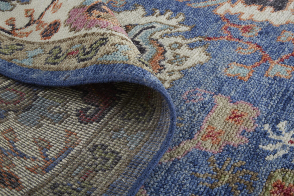 8' Blue And Red Wool Floral Hand Knotted Stain Resistant Runner Rug