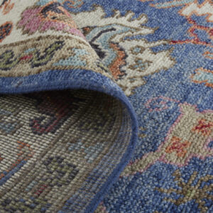 8' Blue And Red Wool Floral Hand Knotted Stain Resistant Runner Rug