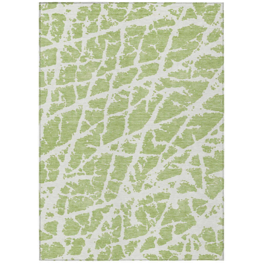3' X 5' Green and White Abstract Washable Non Skid Indoor Outdoor Area Rug