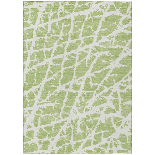 3' X 5' Green and White Abstract Washable Non Skid Indoor Outdoor Area Rug