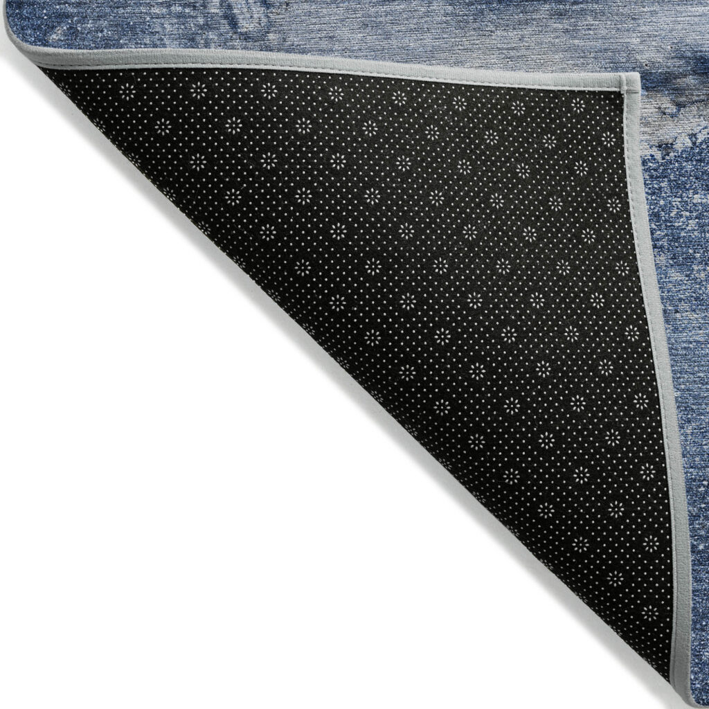 2' X 8' Navy Blue Abstract Washable Indoor Outdoor Runner Rug