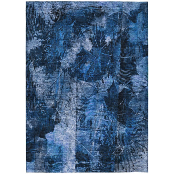 3' X 5' Navy Blue Floral Washable Non Skid Indoor Outdoor Area Rug