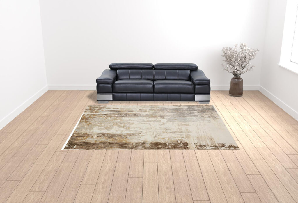 9' X 12' Tan Ivory And Gray Abstract Area Rug