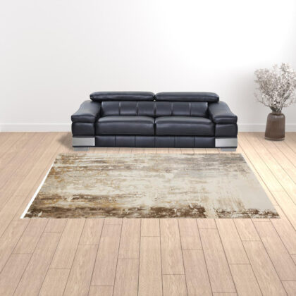 9' X 12' Tan Ivory And Gray Abstract Area Rug