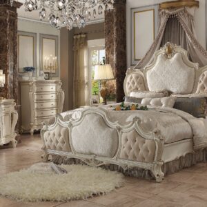 74" X 89" X 78" Fabric Antique Pearl Wood Poly Resin Upholstery Queen Bed