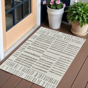 3' X 5' Cream and Beige Abstract Distressed Indoor Outdoor Area Rug