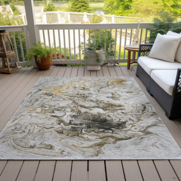 3' X 5' Taupe Beige And Ivory Abstract Washable Indoor Outdoor Area Rug