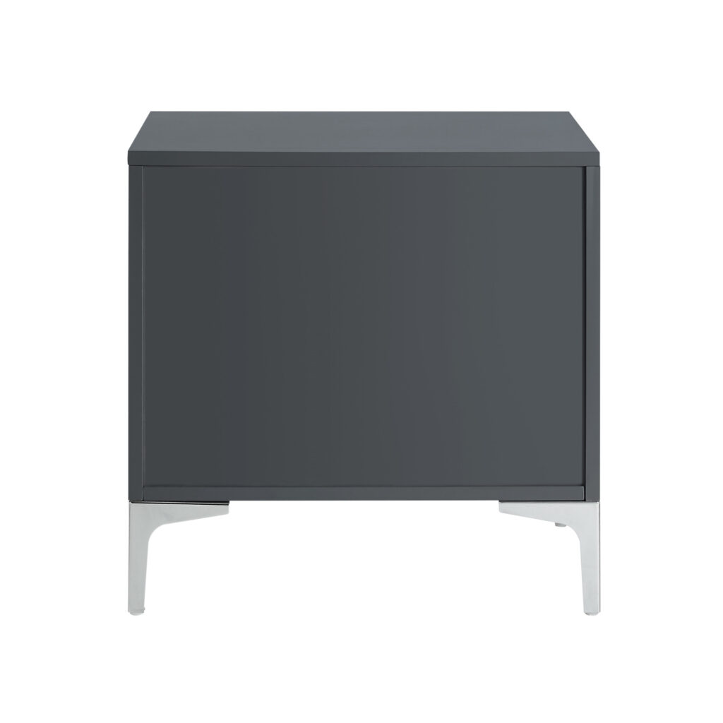 24" Dark Gray And Silver Wood And Metal End Table With Drawer