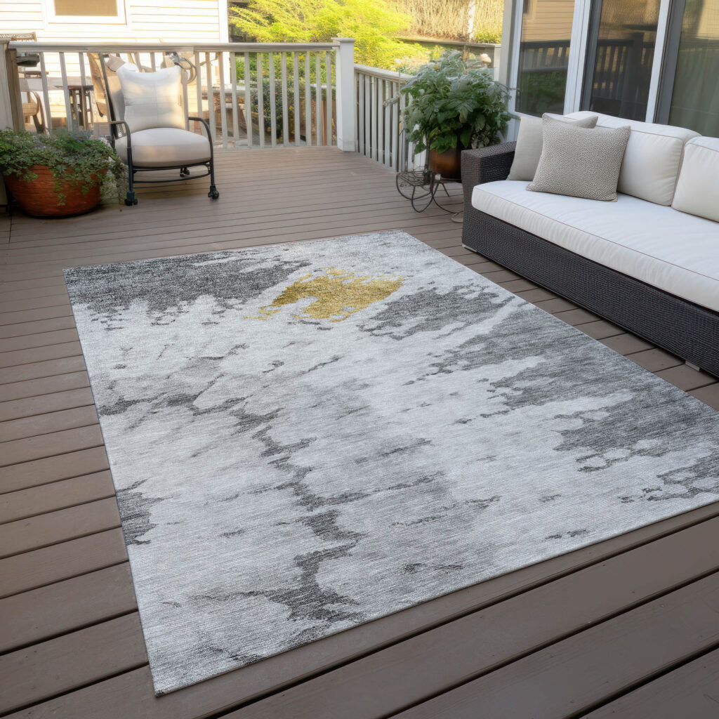 5' X 8' Gray Silver And Charcoal Abstract Washable Indoor Outdoor Area Rug