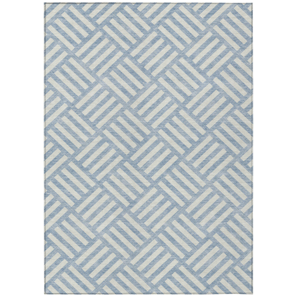 8' X 10' Sky Blue And Ivory Geometric Washable Indoor Outdoor Area Rug