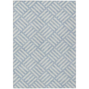 8' X 10' Sky Blue And Ivory Geometric Washable Indoor Outdoor Area Rug