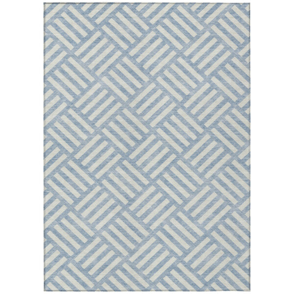 8' X 10' Sky Blue And Ivory Geometric Washable Indoor Outdoor Area Rug