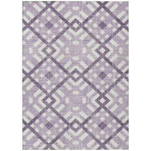 9' X 12' Purple Lilac And Ivory Geometric Washable Indoor Outdoor Area Rug