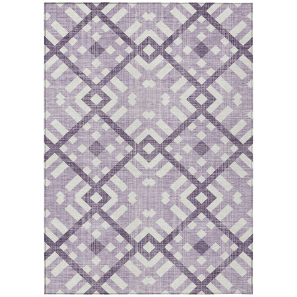 9' X 12' Purple Lilac And Ivory Geometric Washable Indoor Outdoor Area Rug