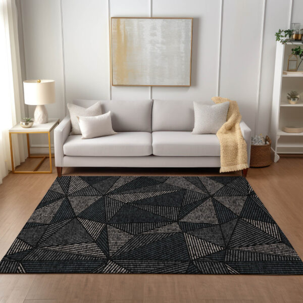 5' X 8' Black Charcoal And Gray Geometric Washable Indoor Outdoor Area Rug