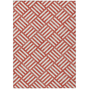 3' X 5' Red And Ivory Geometric Washable Indoor Outdoor Area Rug