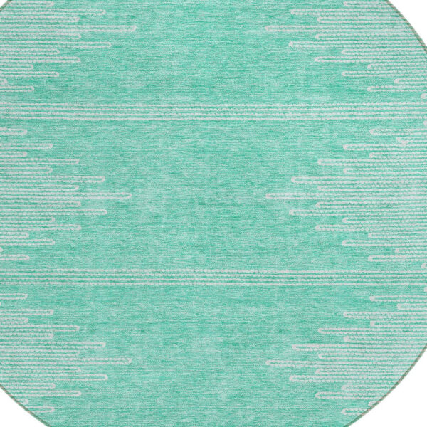 8' Aquamarine And Ivory Round Abstract Washable Indoor Outdoor Area Rug
