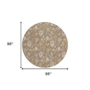 8' Copper And Beige Round Floral Washable Indoor Outdoor Area Rug