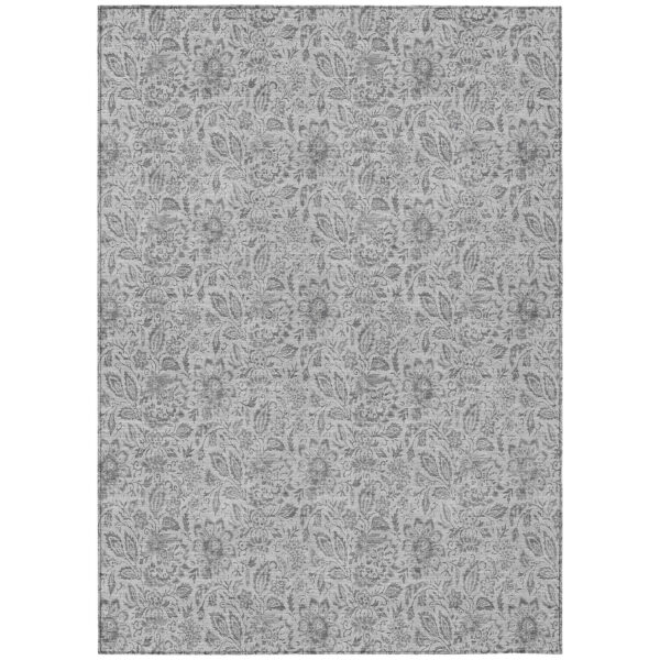 3' X 5' Silver Gray And Charcoal Floral Washable Indoor Outdoor Area Rug