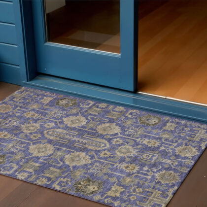 3' X 5' Purple Beige And Taupe Oriental Washable Indoor Outdoor Area Rug