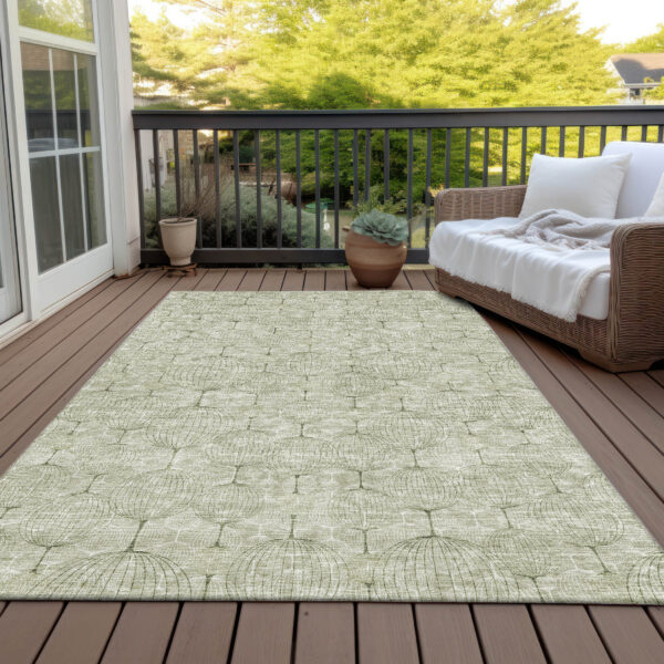 3' X 5' Artichoke Green And Ivory Geometric Washable Indoor Outdoor Area Rug
