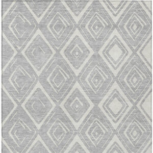 8' X 10' Silver And Ivory Geometric Washable Indoor Outdoor Area Rug