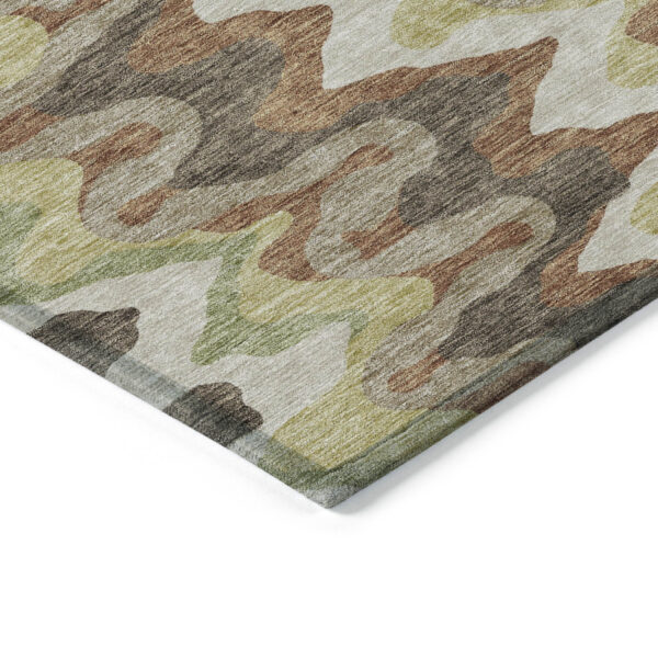 8' X 10' Chocolate Copper And Artichoke Green Abstract Washable Indoor Outdoor Area Rug