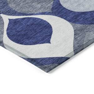 8' X 10' Navy Blue And Denim Blue Ogee Washable Indoor Outdoor Area Rug