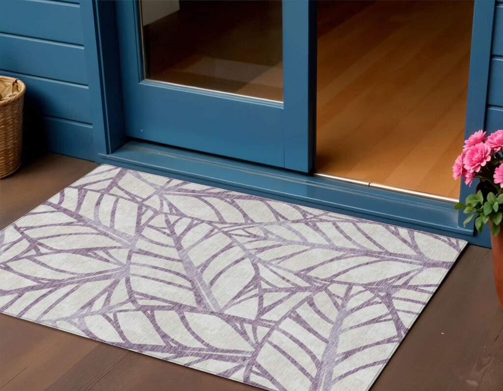 3' X 5' Purple Lavender And Beige Floral Washable Indoor Outdoor Area Rug