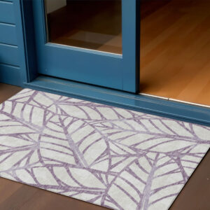 3' X 5' Purple Lavender And Beige Floral Washable Indoor Outdoor Area Rug