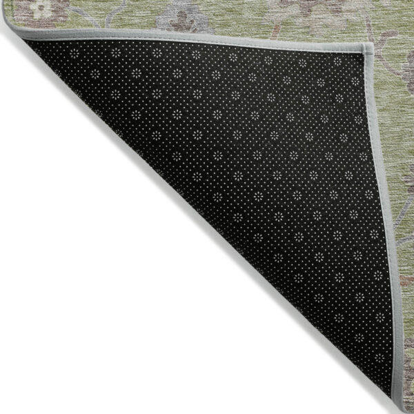 5' X 8' Artichoke Green And Beige Floral Washable Indoor Outdoor Area Rug
