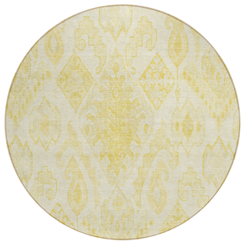 8' Gold Ivory And Beige Round Moroccan Washable Indoor Outdoor Area Rug