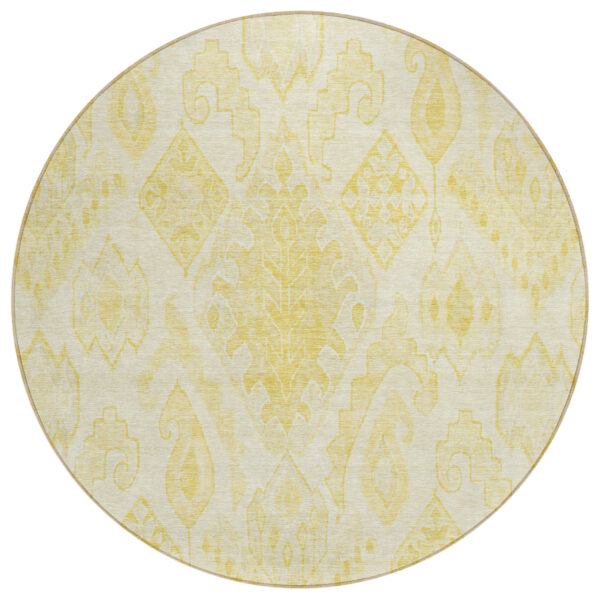 8' Gold Ivory And Beige Round Moroccan Washable Indoor Outdoor Area Rug