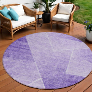 8' Purple And Ivory Round Abstract Washable Indoor Outdoor Area Rug