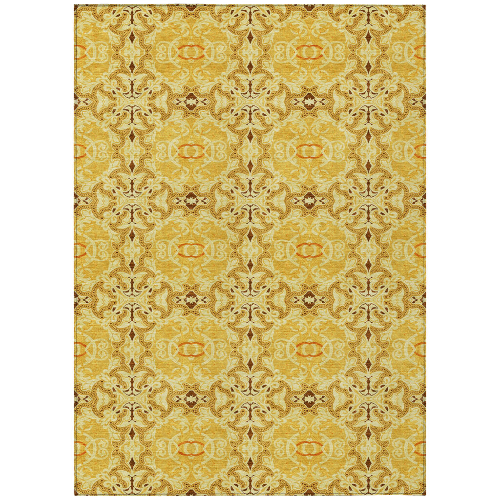 5' X 8' Orange Copper And Gold Medallion Washable Indoor Outdoor Area Rug