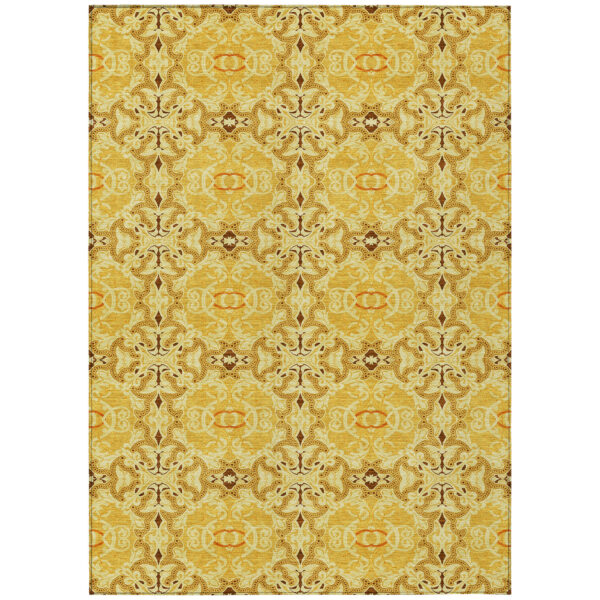 5' X 8' Orange Copper And Gold Medallion Washable Indoor Outdoor Area Rug