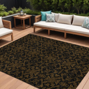 9' X 12' Brown And Black Medallion Washable Indoor Outdoor Area Rug