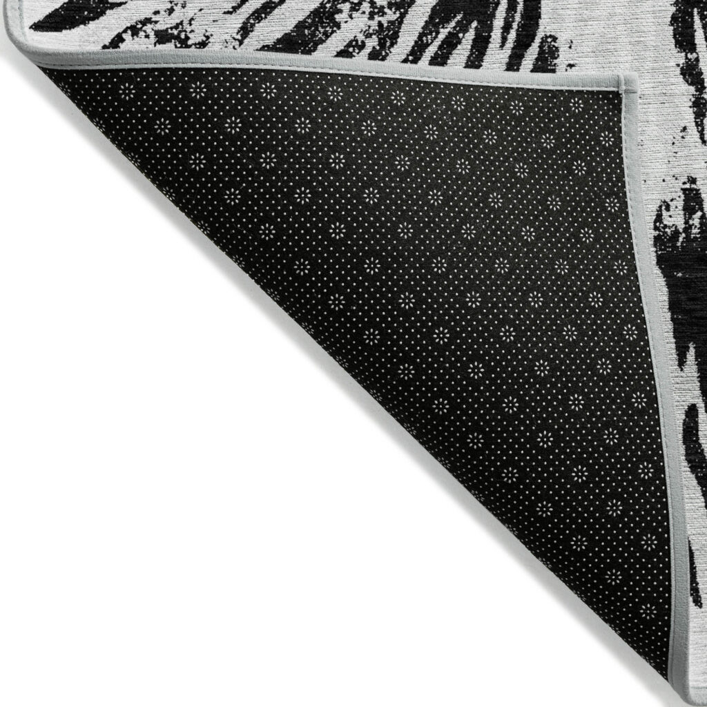 8' X 10' Ivory Black And Gray Abstract Washable Indoor Outdoor Area Rug