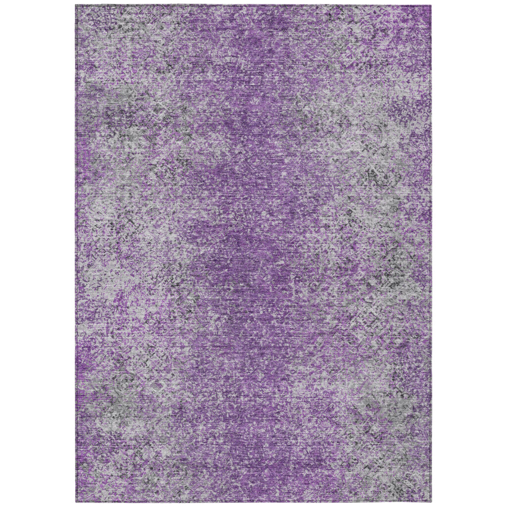10' X 14' Plum Purple And Silver Oriental Washable Indoor Outdoor Area Rug