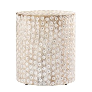 18" Washed White Solid Wood Round End Table
