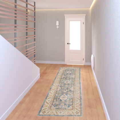 8' Blue Floral Power Loom Runner Rug
