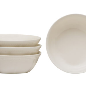 White Four Piece Round Scallop Stoneware Service For Four Bowl Set