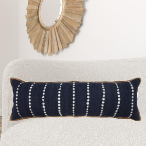 14" X 36" Blue and Beige Striped Cotton Blend Zippered Pillow