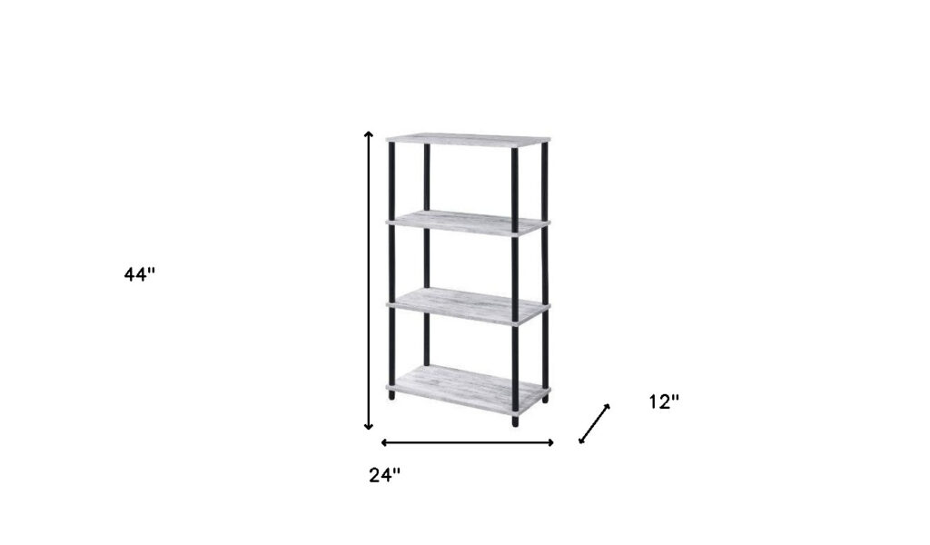 Antiqued White Metal Four Tier Etagere Bookcase