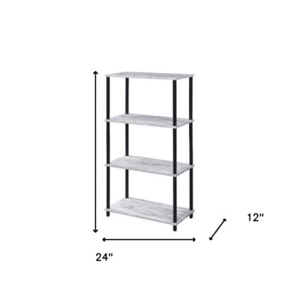 Antiqued White Metal Four Tier Etagere Bookcase