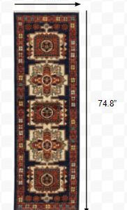 6' Blue Red Machine Woven Medallions Indoor Runner Rug